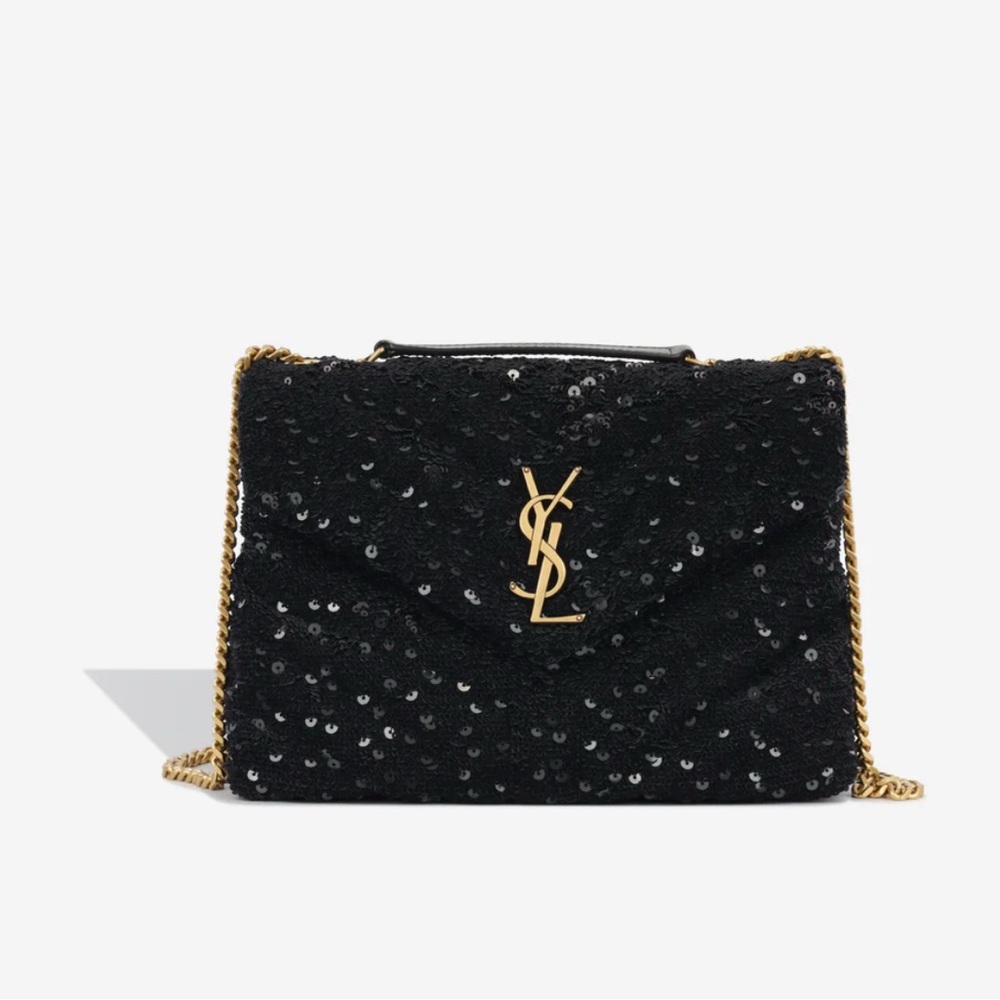 Yves Saint Laurent Black and Gold Crossbody Bag with Sequin Embellishment